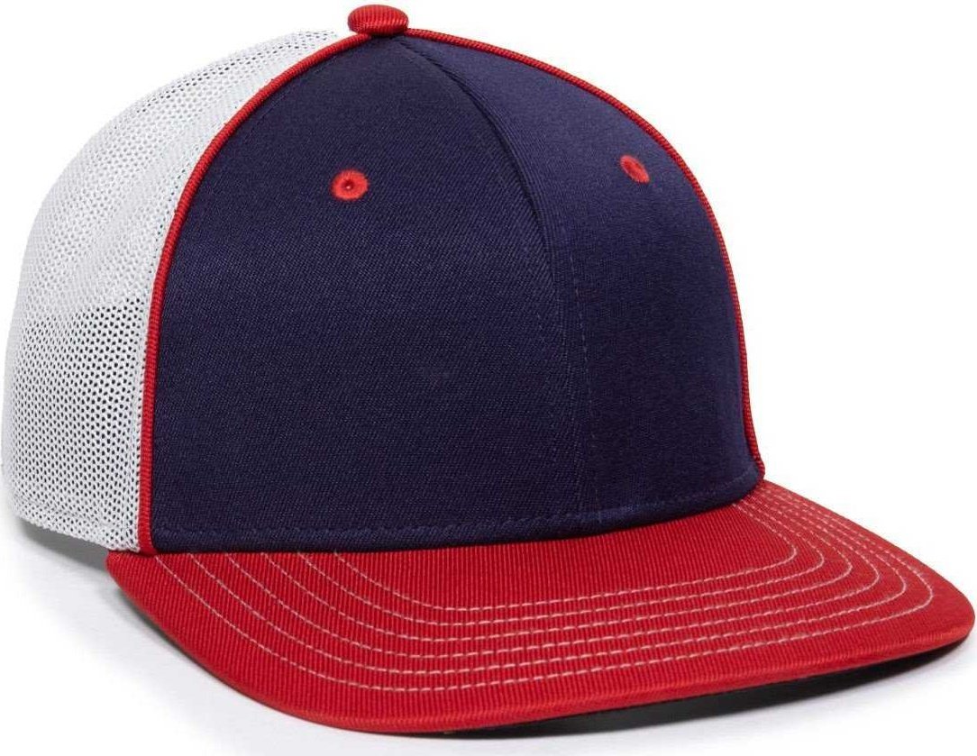 OC Sports OC12M Phenom Performance Twill Front Panel Cap -Navy White Red - HIT a Double - 1