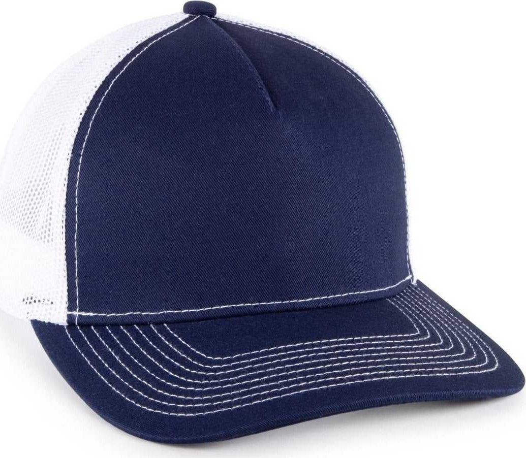 OC Sports OC571 Slight Pre-Curved Visor with Mesh Back Cap - Navy White - HIT a Double - 1