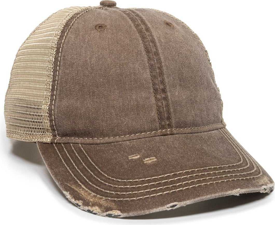 OC Sports OC801 Washed Adjustable Tea-Stained Mesh Back Panels Cap - Brown Tea Stain - HIT a Double - 1