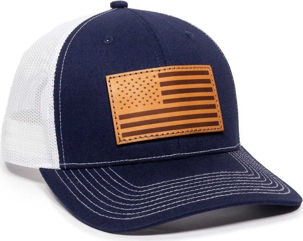 OC Sports USA771 American Flag Leather Patch Cap -Navy White - HIT a Double - 1