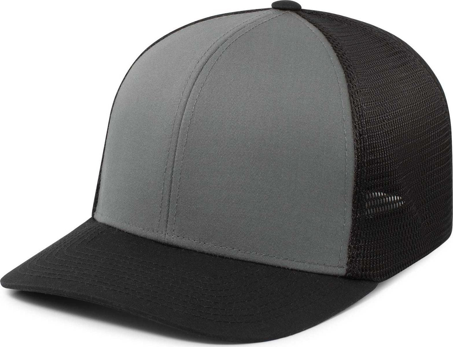 Pacific Headwear P401 Fusion Trucker Cap - Graphite Black Black - HIT a Double