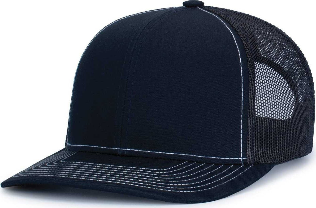Pacific Headwear 104S Contrast Stitch Trucker Snapback - Navy White - HIT a Double