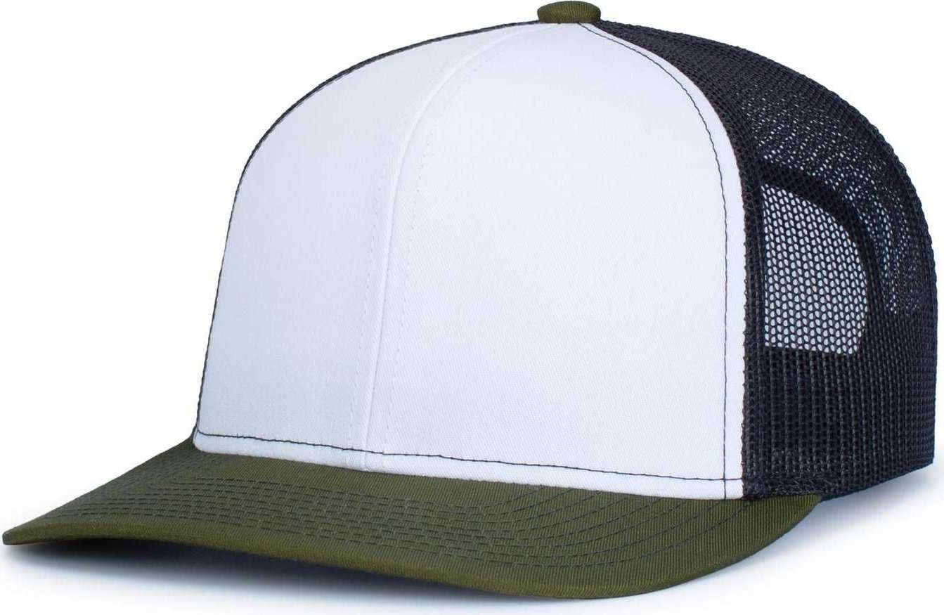 Pacific Headwear 104S Contrast Stitch Trucker Snapback - White Light Charcoal Moss - HIT a Double