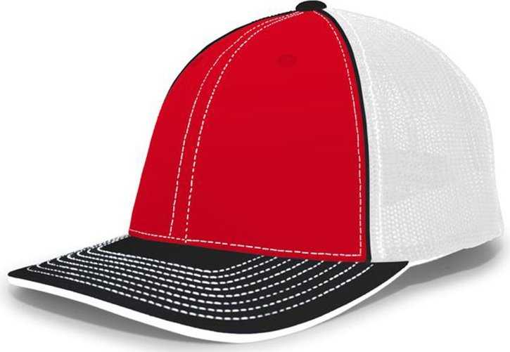 Pacific Headwear 404F Trucker Flexfit Cap - Red White Black - HIT a Double