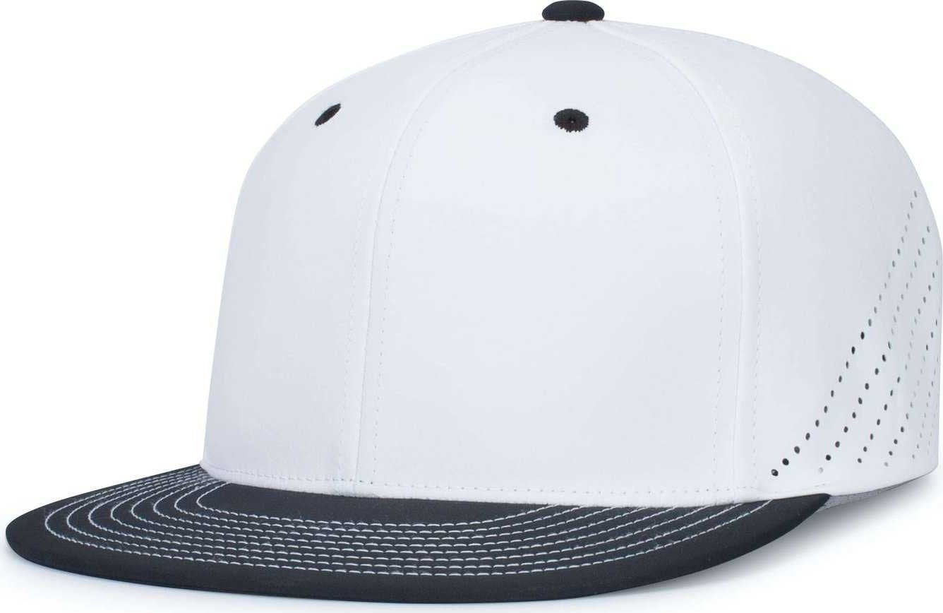 Pacific Headwear ES471 Premium Lightweight Perforated Pacflex Coolcore Cap - White Black - HIT a Double