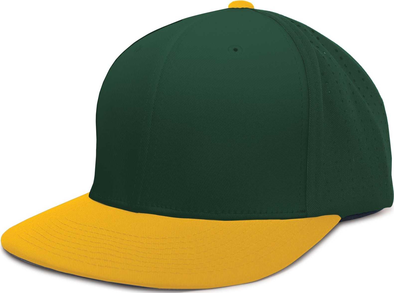 Pacific ES474 Perforated F3 Performance Flexfit Cap - Dark Green Gold - HIT a Double - 1
