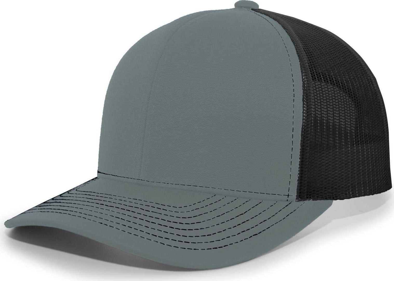 Pacific Headwear 104S Contrast Stitch Snapback Trucker Cap - Graphite Black Graphite - HIT a Double
