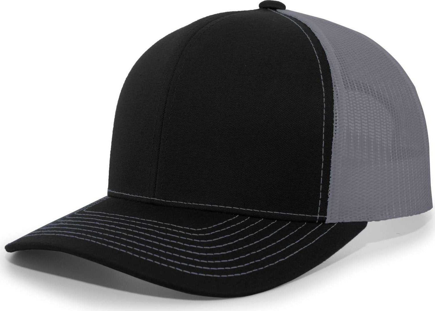 Pacific Headwear 104S Contrast Stitch Snapback Trucker Cap - Black Graphite Black - HIT a Double
