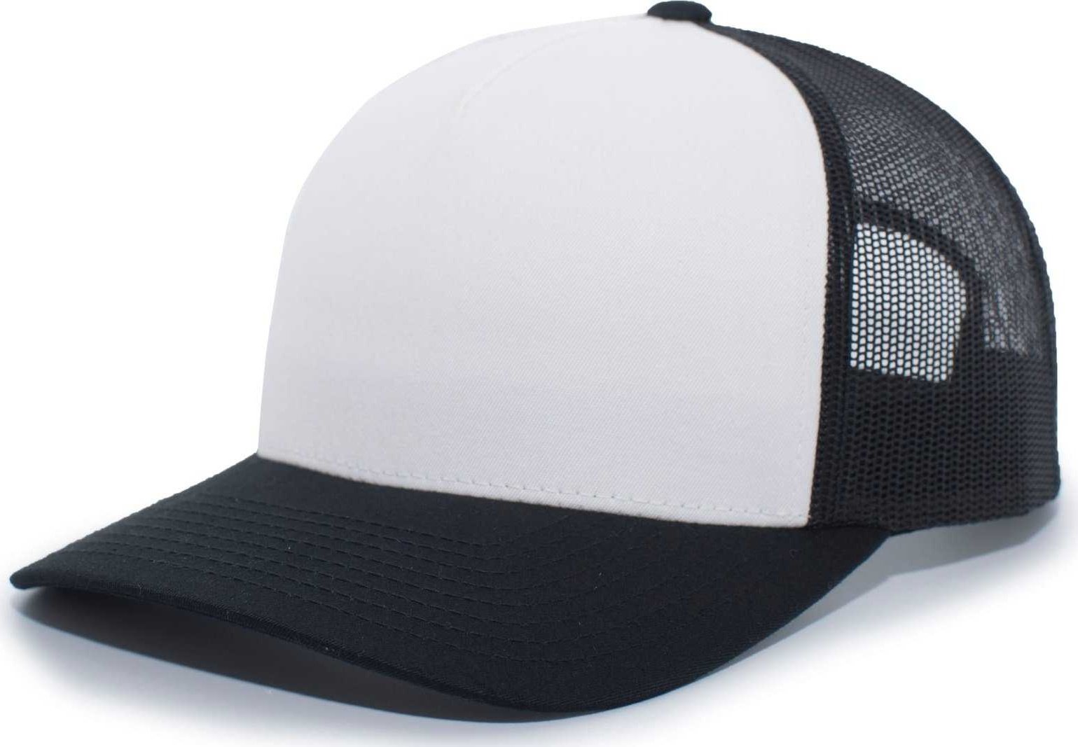 Pacific Headwear 105C 5-Panel Trucker Snapback Cap - Black White Black - HIT a Double