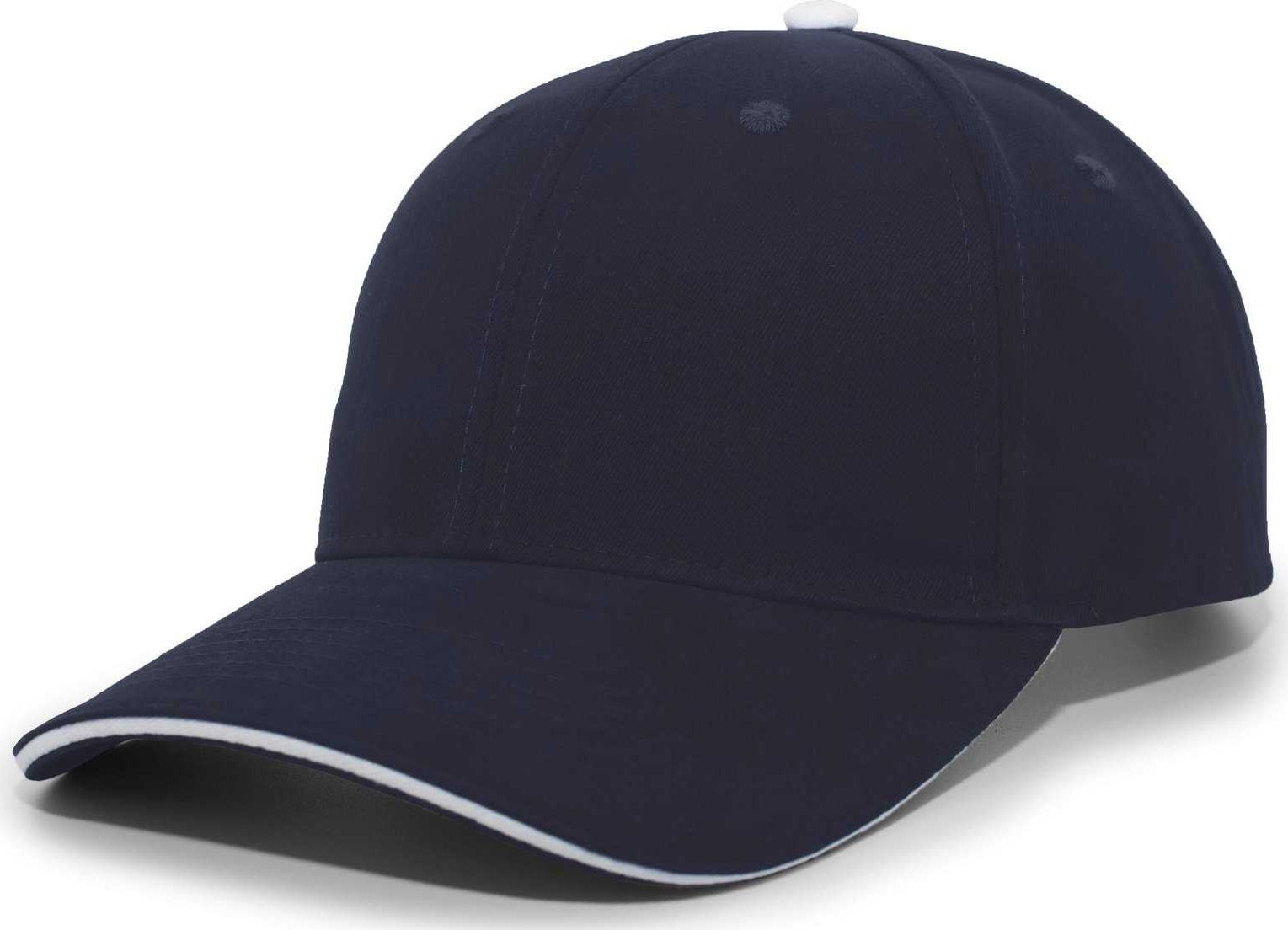 Pacific Headwear 121C Brushed Cotton Sandwich Visor Hook-and-Loop Cap - Navy White - HIT A Double