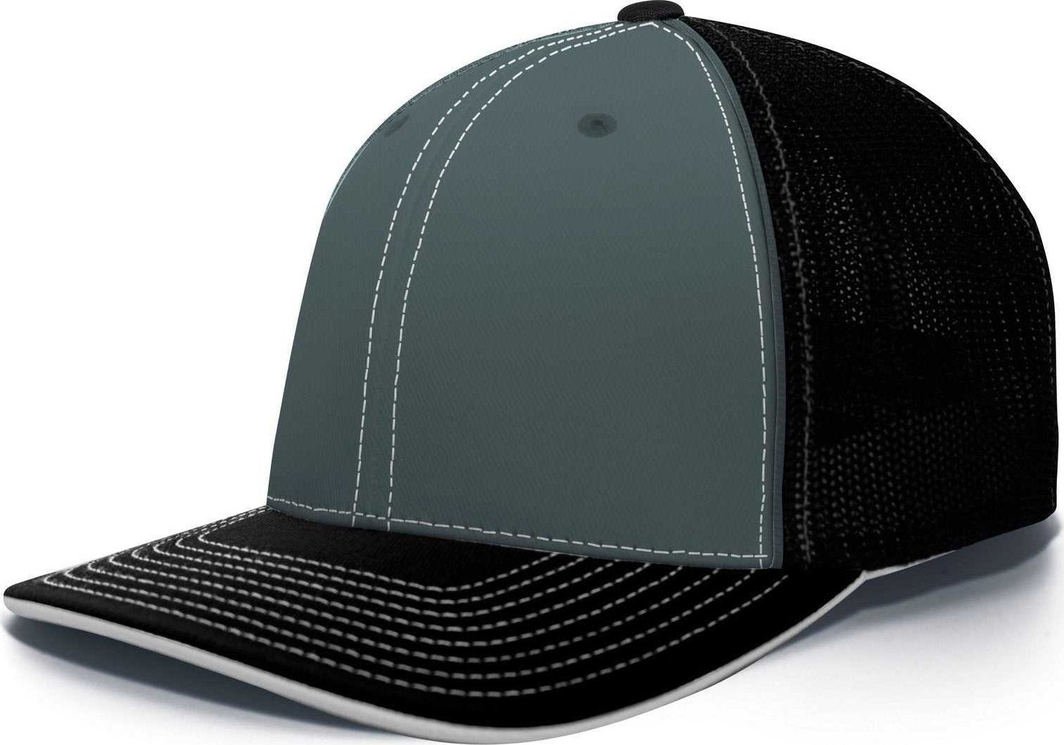 Pacific Headwear 404M Trucker Flexfit Cap - Graphite Black Black - HIT a Double