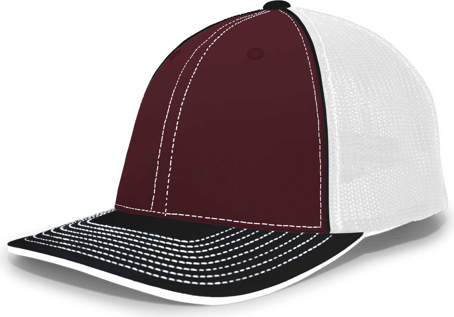 Pacific Headwear 404M Trucker Flexfit Cap - Maroon Black - HIT a Double