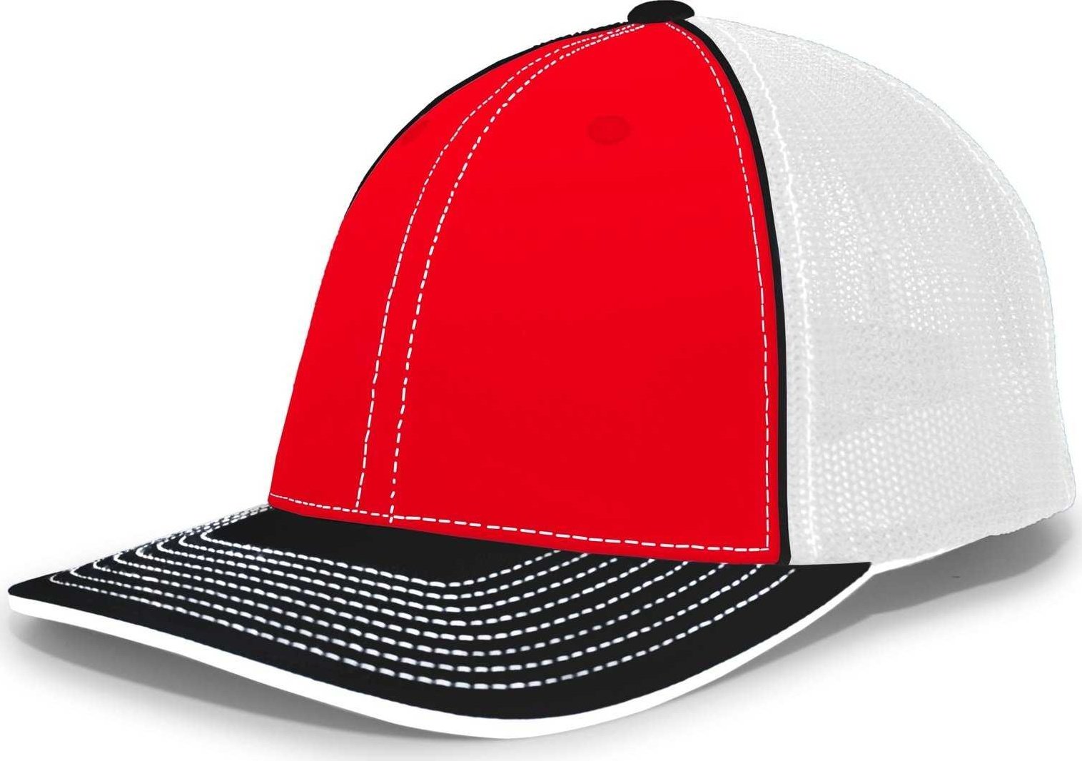 Pacific Headwear 404M Trucker Flexfit Cap - Red Black - HIT a Double