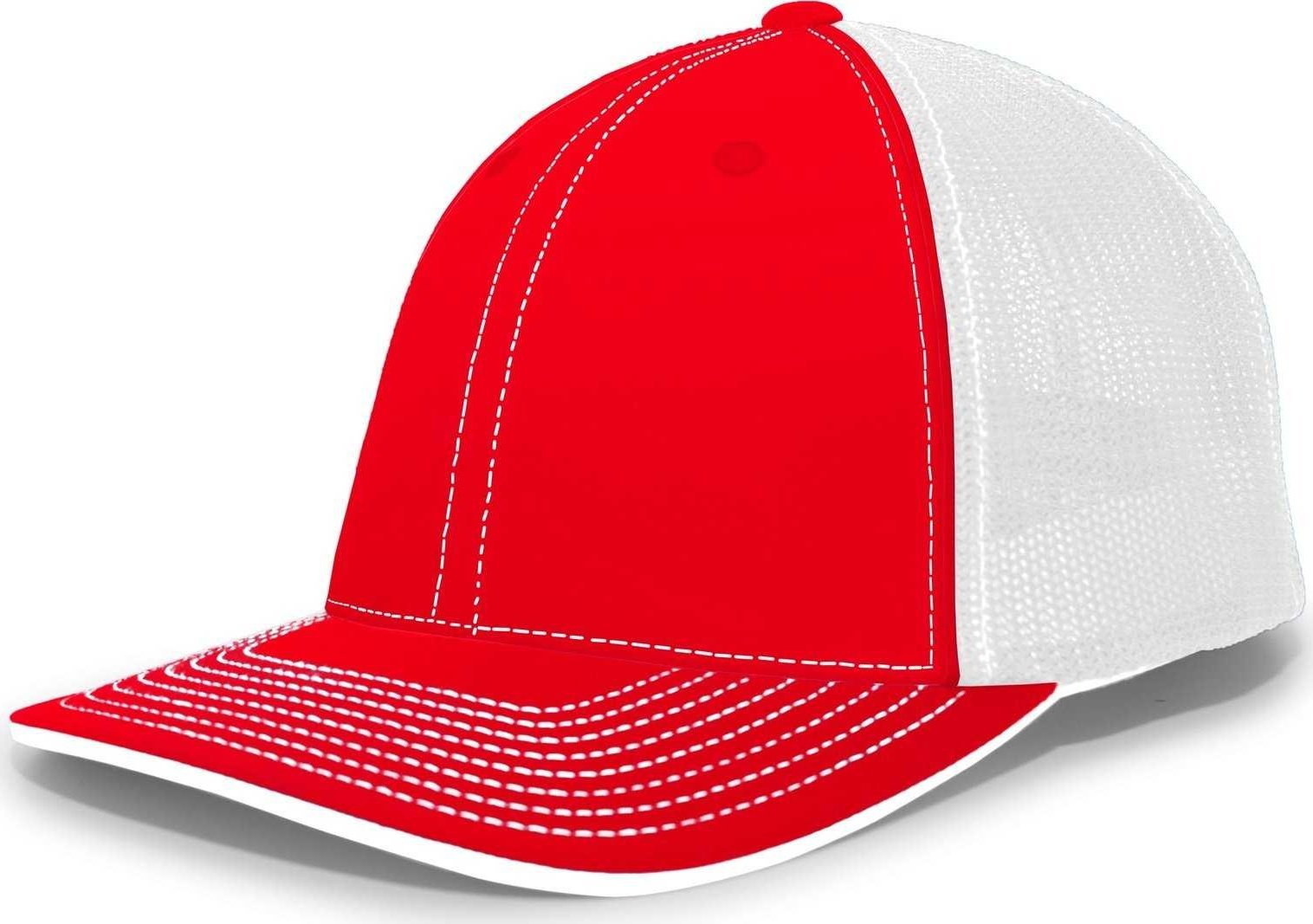 Pacific Headwear 404M Trucker Flexfit Cap - Red White - HIT a Double
