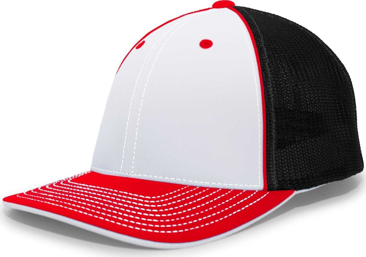 Pacific Headwear 404M Trucker Flexfit Cap - White Black Red - HIT a Double