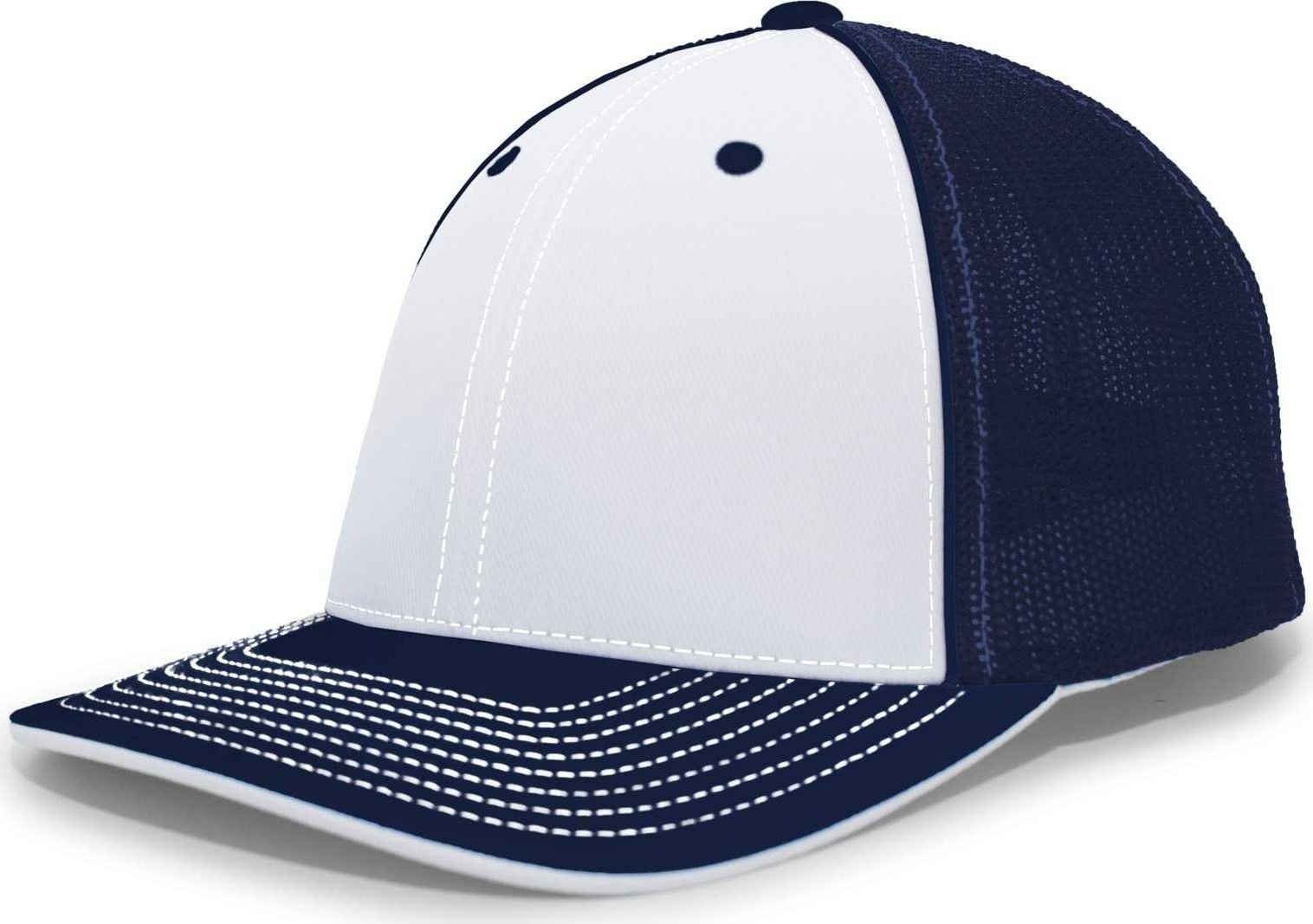 Pacific Headwear 404M Trucker Flexfit Cap - White Navy - HIT a Double