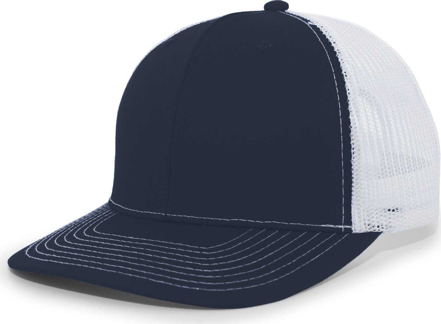 Pacific Headwear PE10 Trucker Snapback Cap - Navy White - HIT A Double