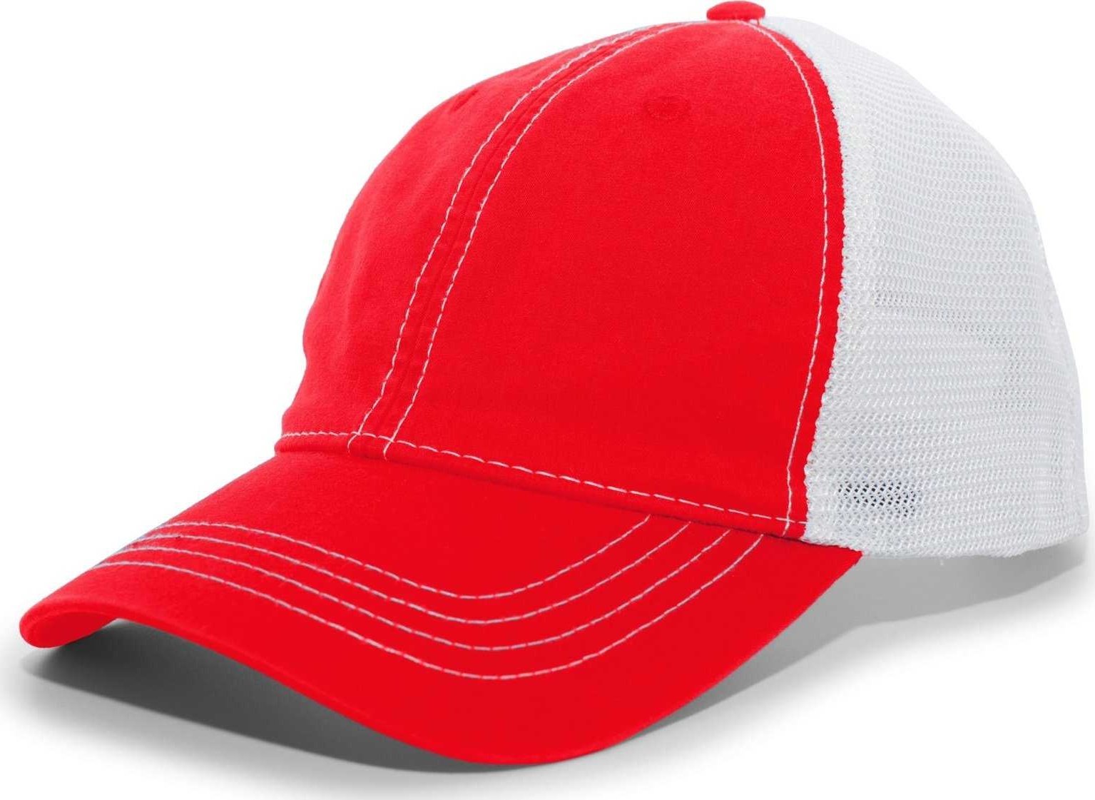 Pacific Headwear V67 Vintage Trucker Mesh Snapback Cap - Red White - HIT a Double