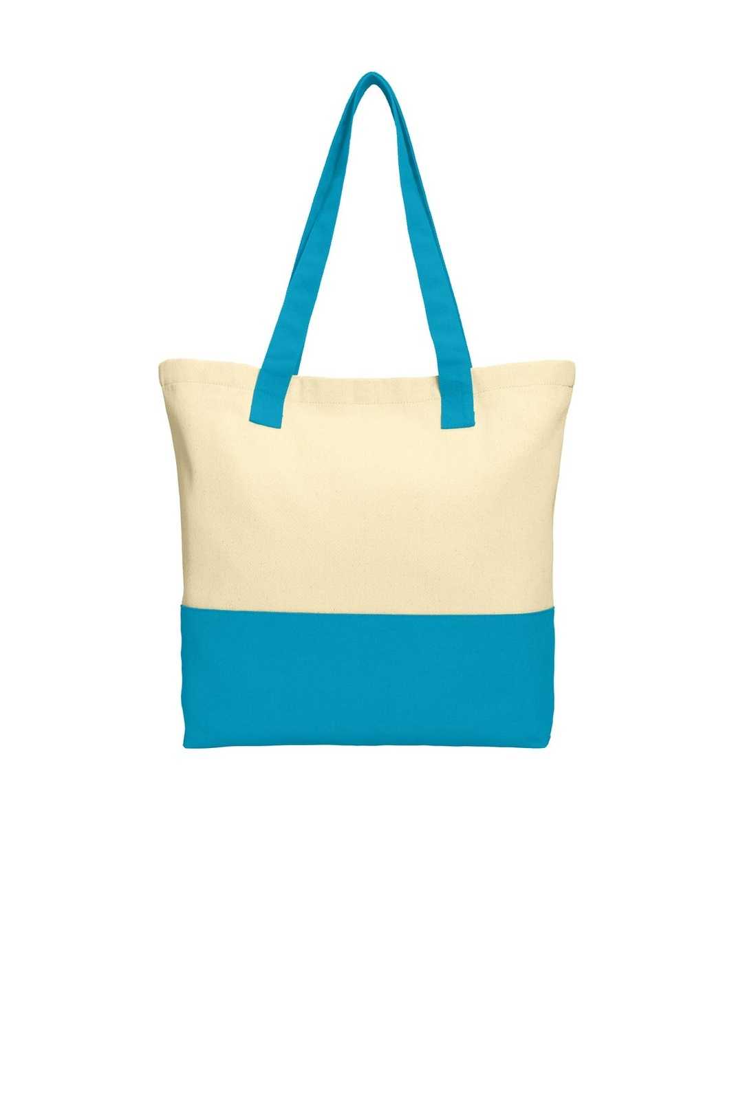 Port Authority BG414 Colorblock Cotton Tote - Natural Turquoise - HIT a Double - 1