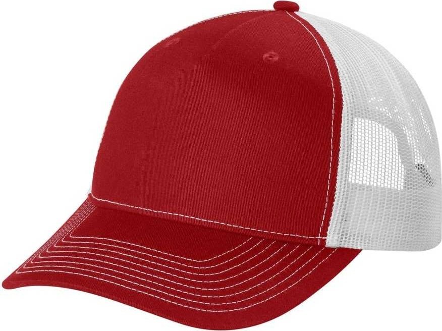 Port Authority C115 Snapback Five-Panel Trucker Cap - Flame Red White - HIT a Double - 1