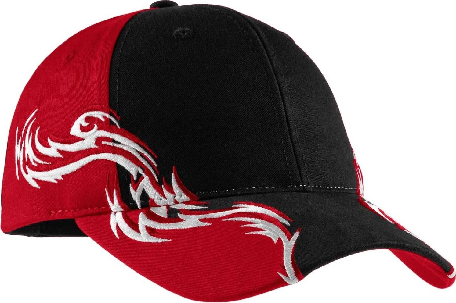 Port Authority C859 Colorblock Racing Cap with Flames - Black Red White - HIT a Double - 1