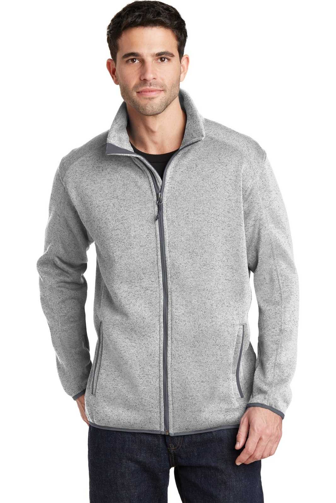 Port Authority F232 Sweater Fleece Jacket - Gray Heather - HIT a Double - 1