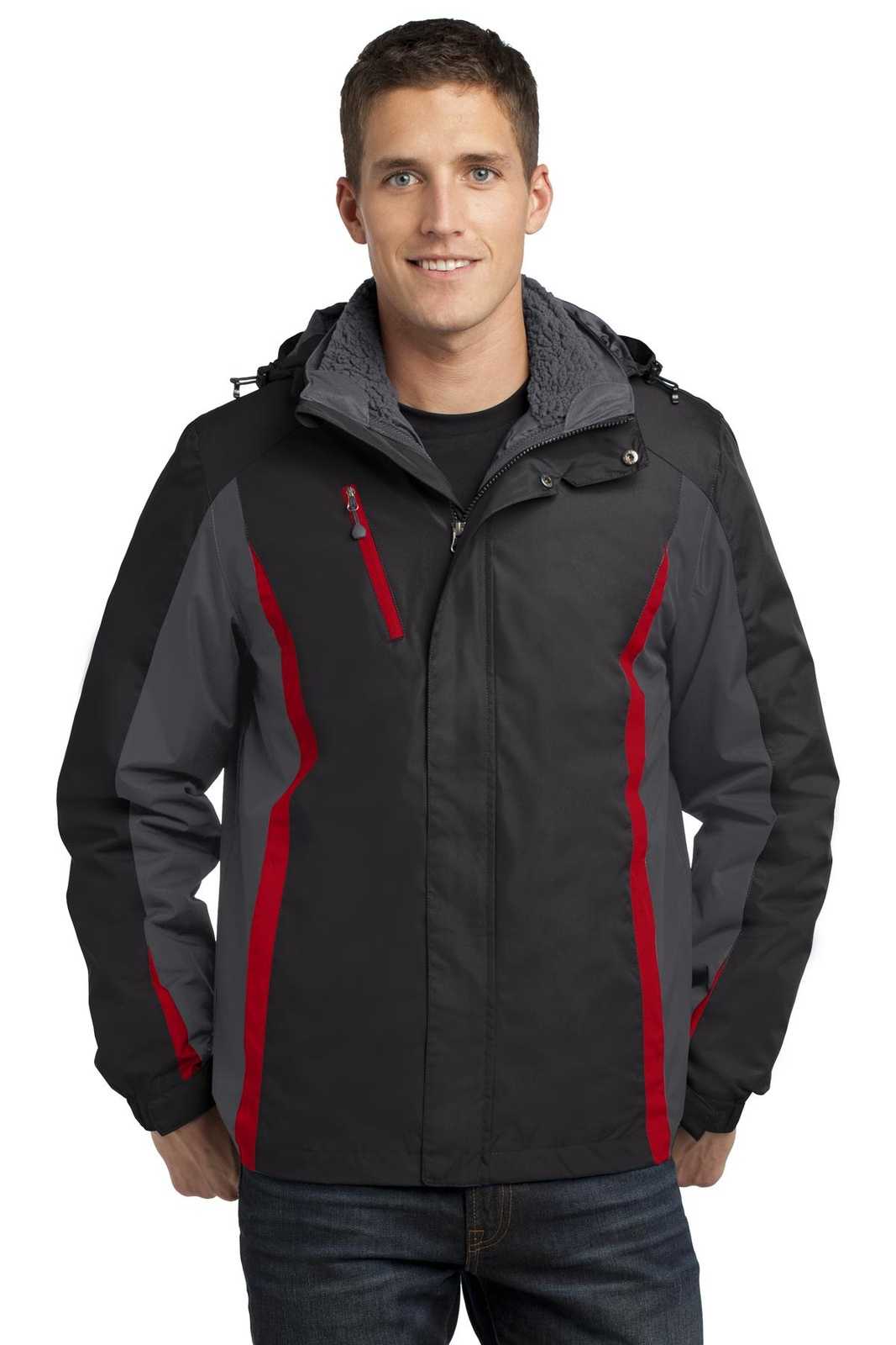 Port Authority J321 Colorblock 3-in-1 Jacket - Black Magnet Signal Red - HIT a Double - 1