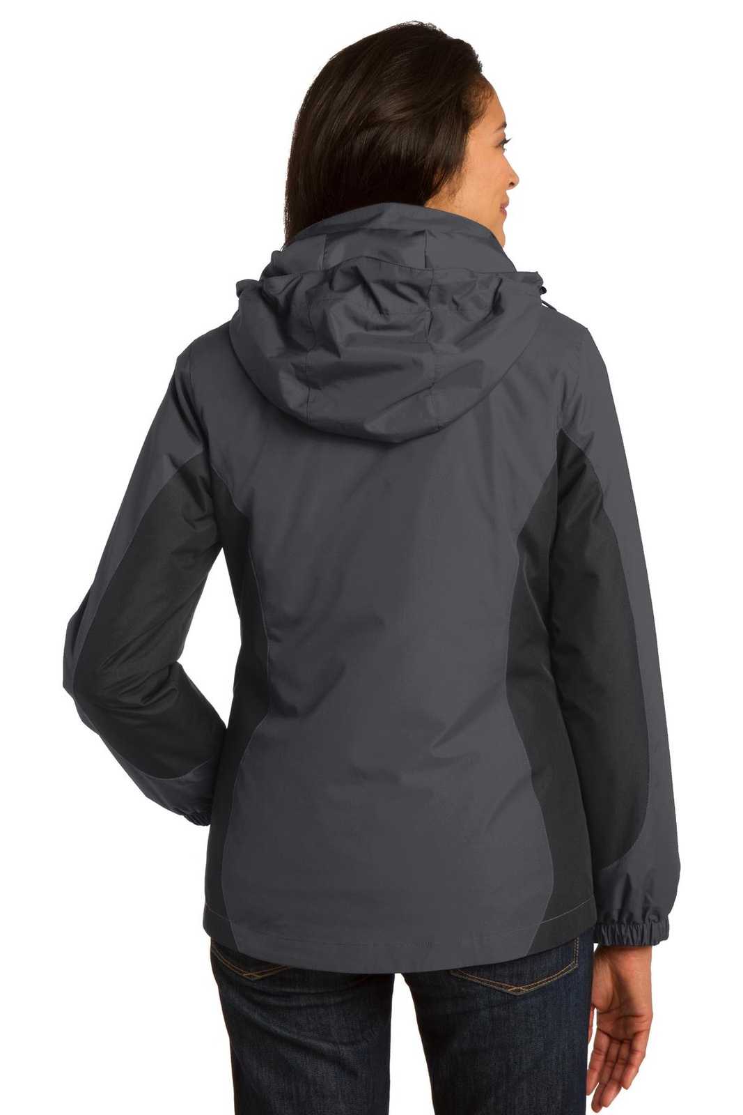 Port Authority L321 Ladies Colorblock 3-in-1 Jacket - Magnet Black Very Berry - HIT a Double - 1