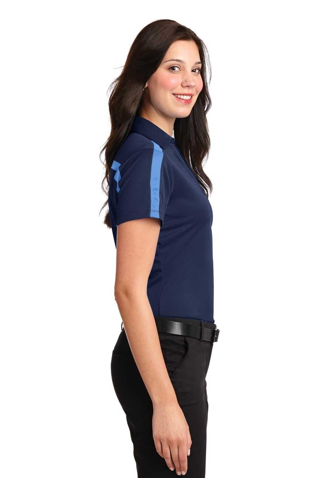 Port Authority L547 Ladies Silk Touch Performance Colorblock Stripe Polo - Navy Carolina Blue - HIT a Double - 3