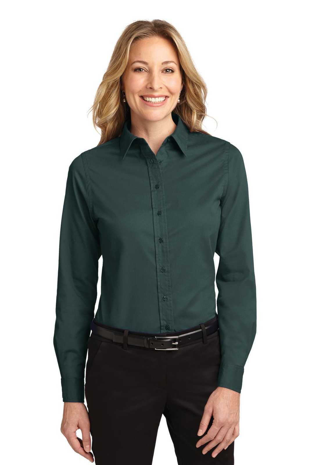 Port Authority L608 Ladies Long Sleeve Easy Care Shirt - Dark Green Navy - HIT a Double - 1