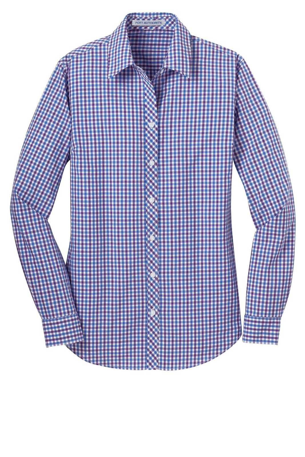 Port Authority L654 Ladies Long Sleeve Gingham Easy Care Shirt - Blue Purple - HIT a Double - 1