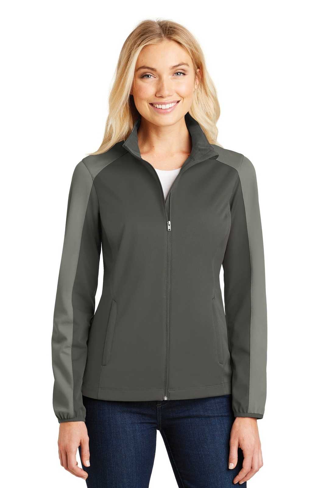 Port Authority L718 Ladies Active Colorblock Soft Shell Jacket - Gray Steel Rogue Gray - HIT a Double - 1