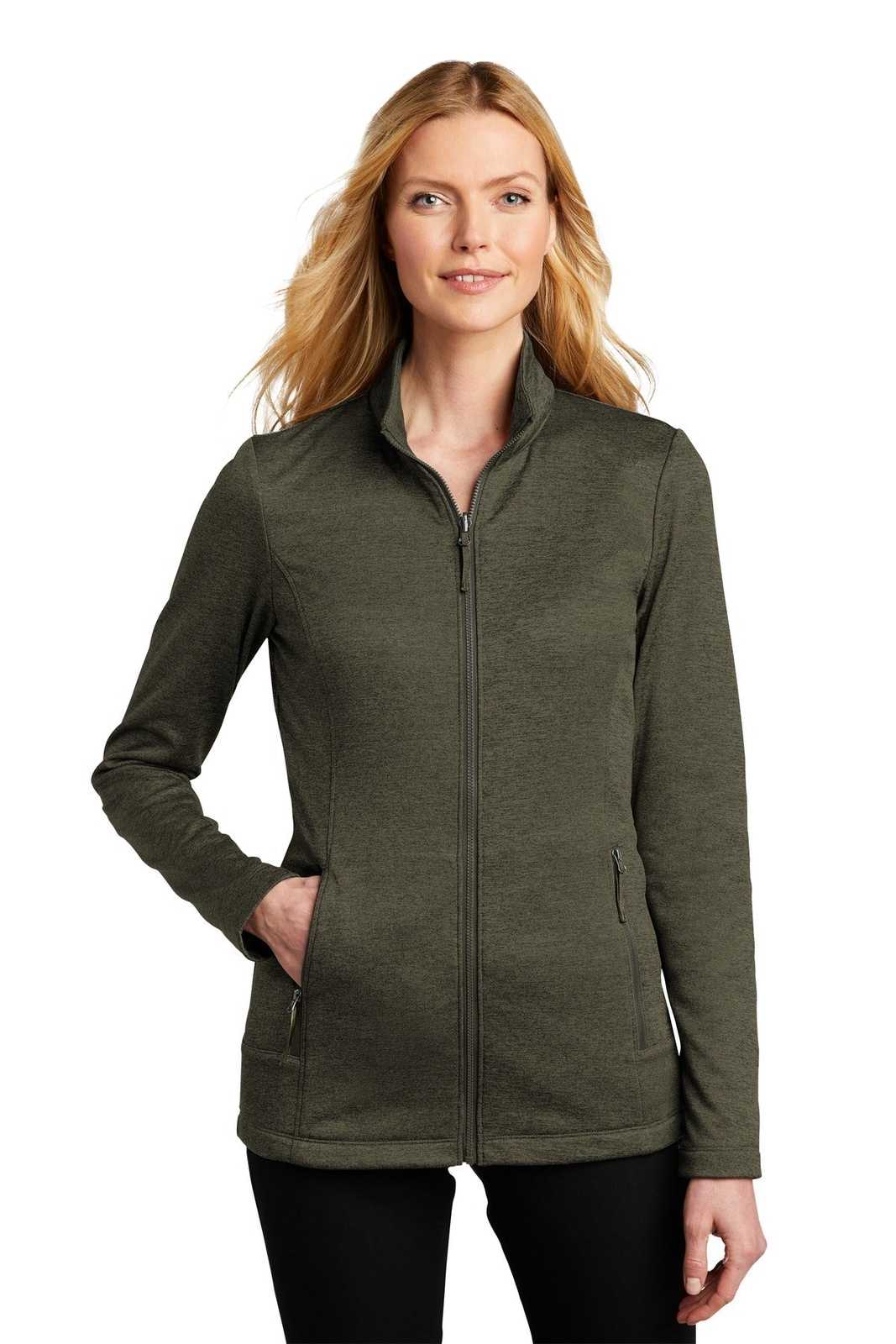 Port Authority L905 Ladies Collective Striated Fleece Jacket - Deep Olive Heather - HIT a Double - 1