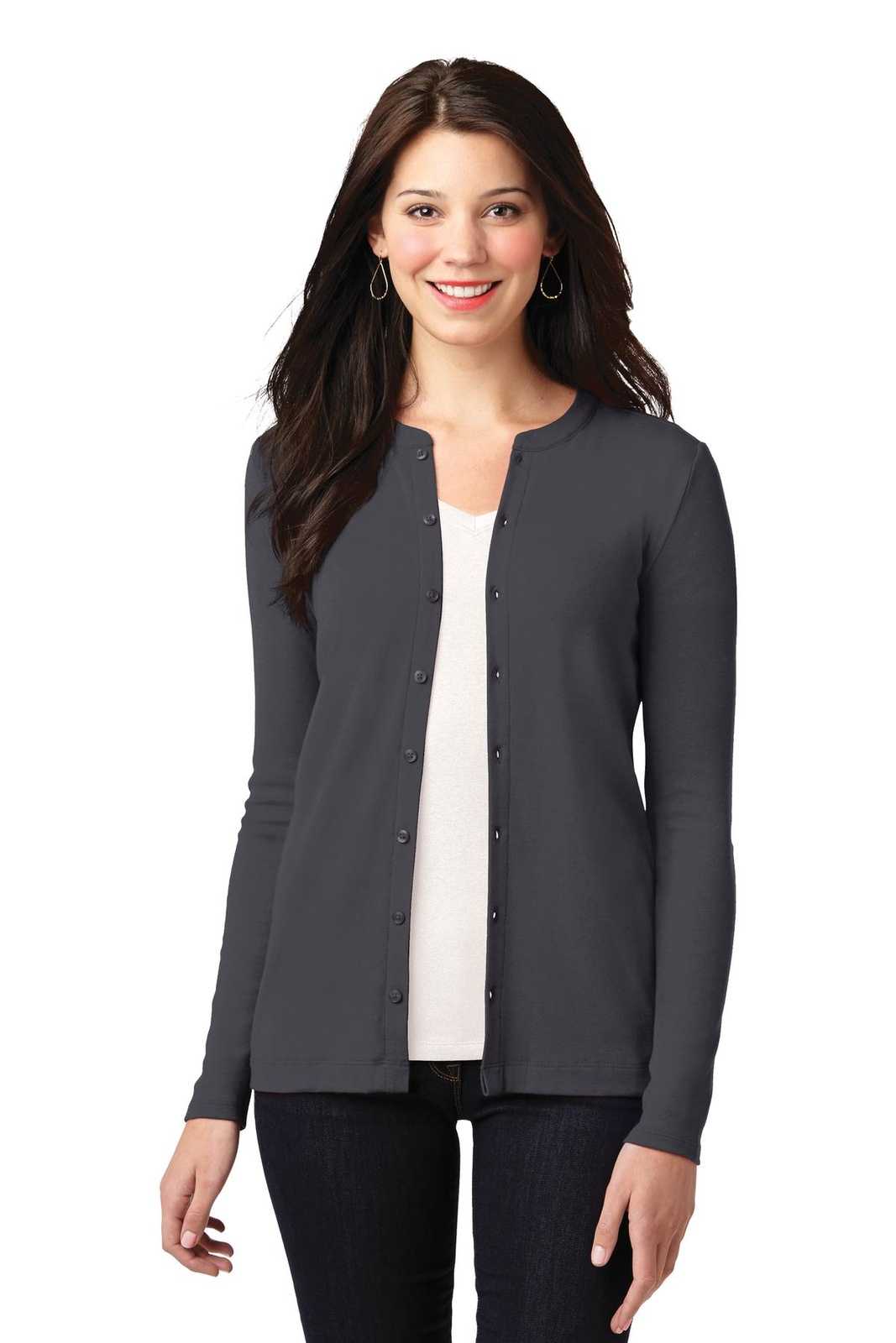 Port Authority LM1008 Ladies Concept Stretch Button-Front Cardigan - Gray Smoke - HIT a Double - 1
