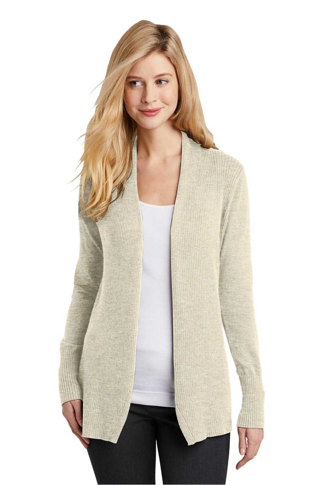 Port Authority LSW289 Ladies Open Front Cardigan Sweater - Biscuit - HIT a Double - 1
