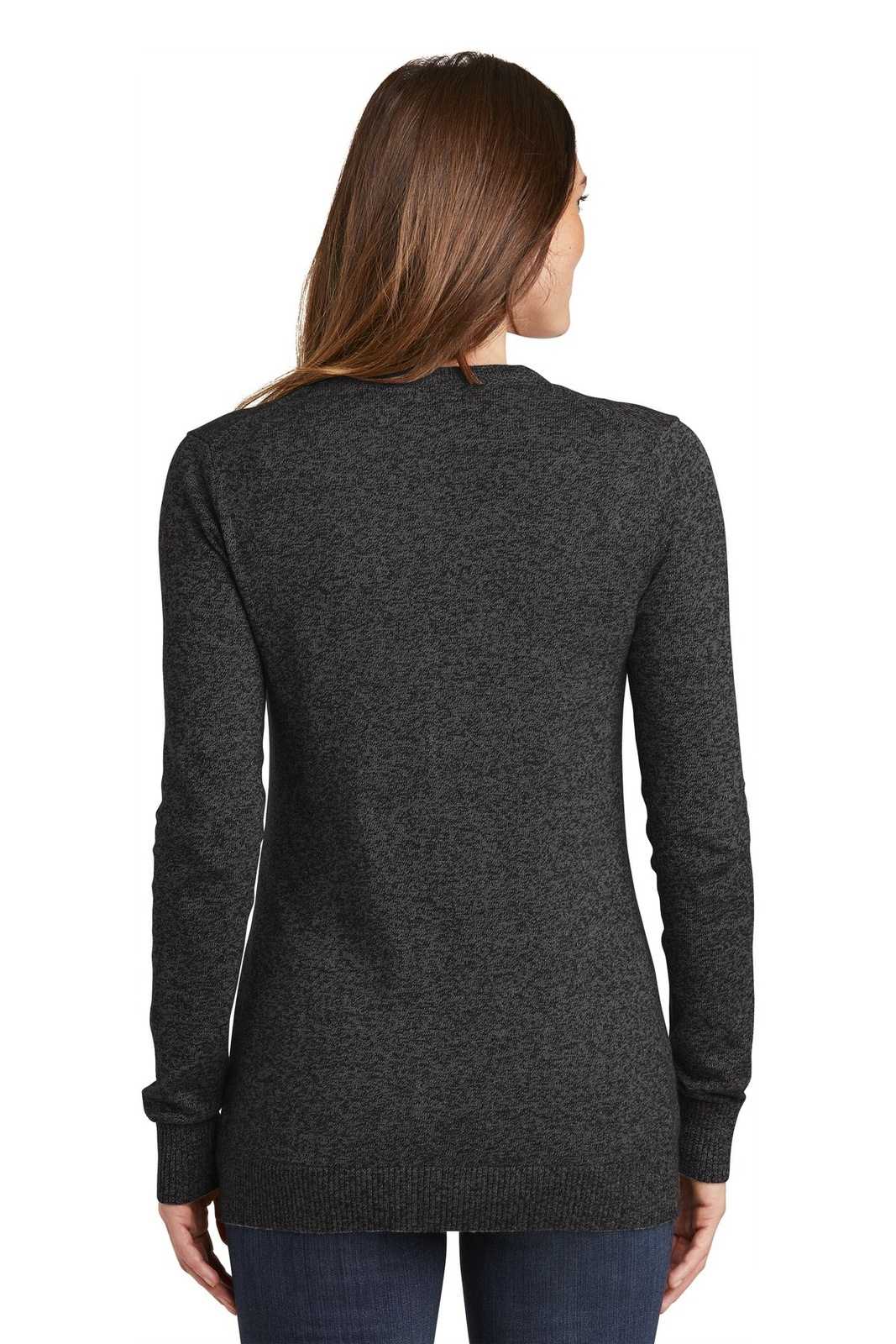 Port Authority LSW415 Ladies Marled Cardigan Sweater - Black Marl - HIT a Double - 1