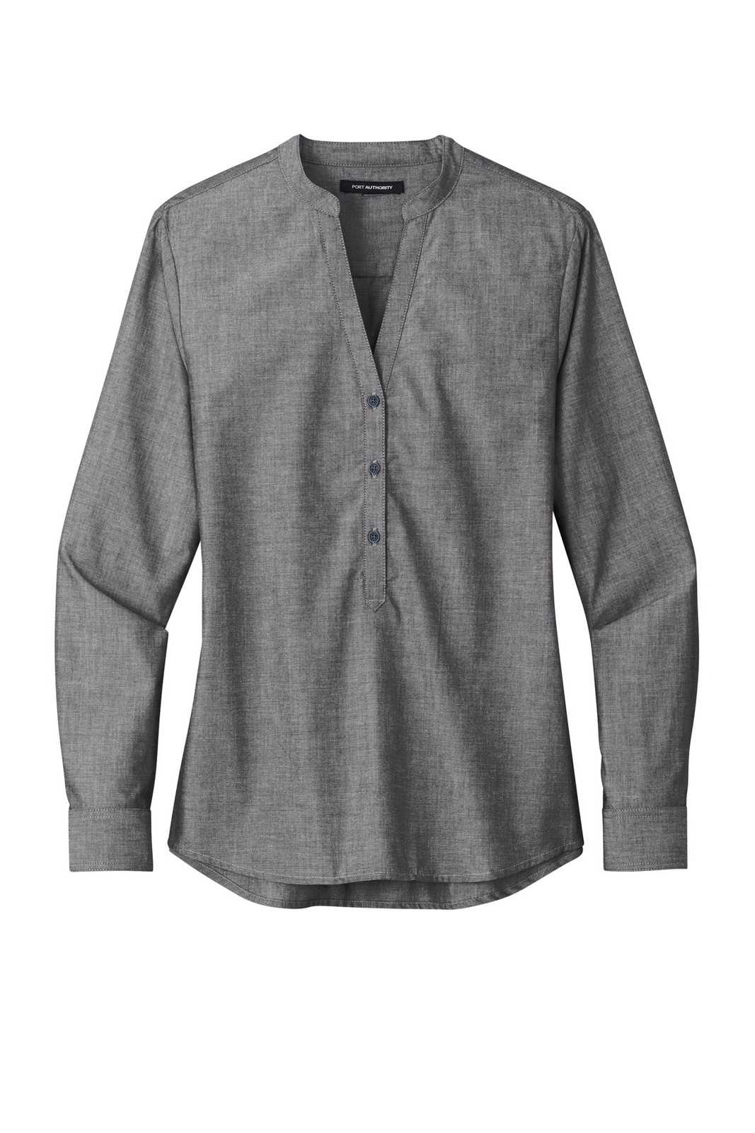 Port Authority LW382 Ladies Long Sleeve Chambray Easy Care Shirt - Deep Black - HIT a Double - 1