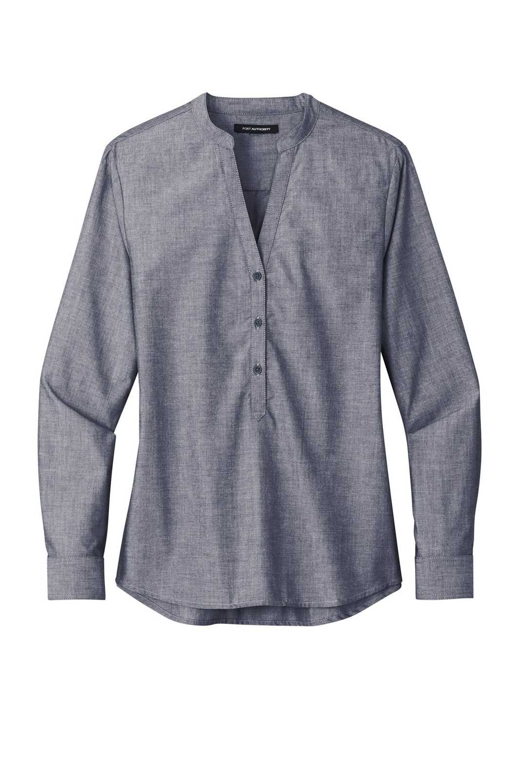 Port Authority LW382 Ladies Long Sleeve Chambray Easy Care Shirt - Estate Blue - HIT a Double - 1