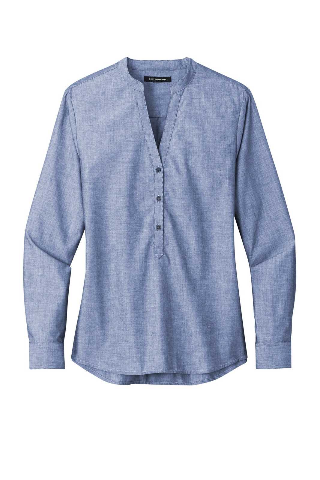 Port Authority LW382 Ladies Long Sleeve Chambray Easy Care Shirt - Moonlight Blue - HIT a Double - 1