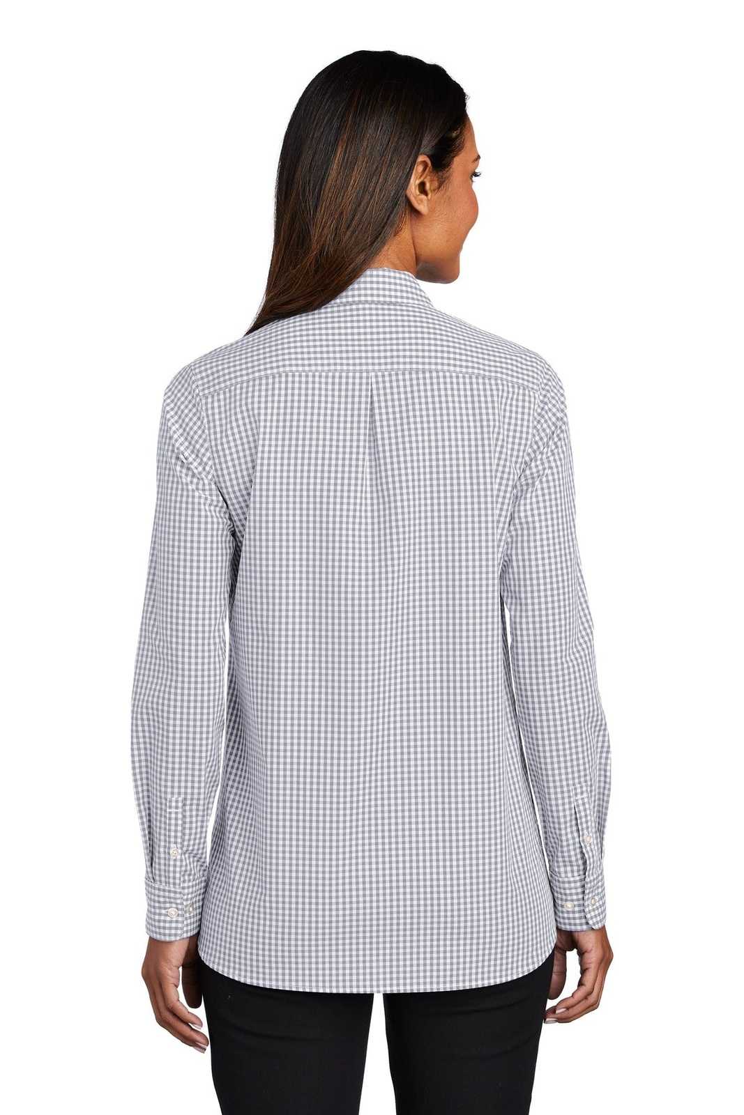 Port Authority LW644 Ladies Broadcloth Gingham Easy Care Shirt - Gusty Gray White - HIT a Double - 1