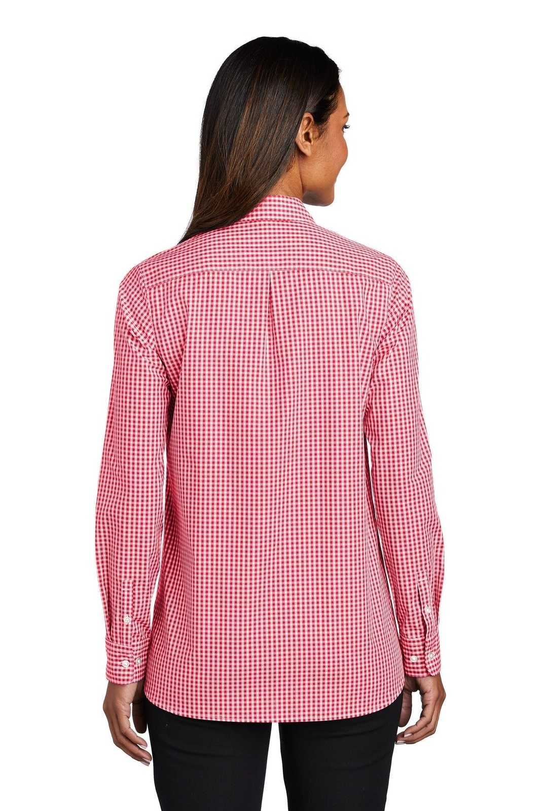 Port Authority LW644 Ladies Broadcloth Gingham Easy Care Shirt - Rich Red White - HIT a Double - 1