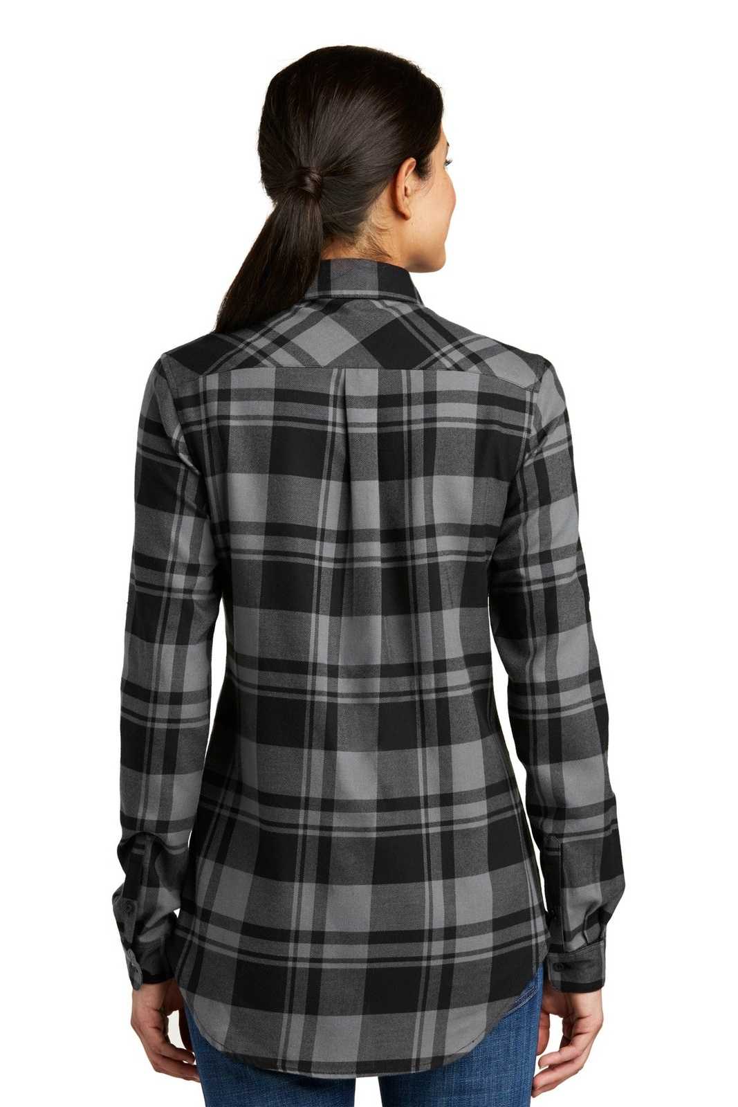 Port Authority LW668 Ladies Plaid Flannel Tunic - Gray Black - HIT a Double - 1