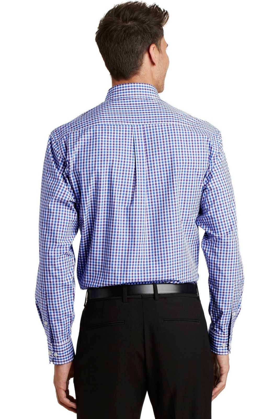 Port Authority S654 Long Sleeve Gingham Easy Care Shirt - Blue Purple - HIT a Double - 1