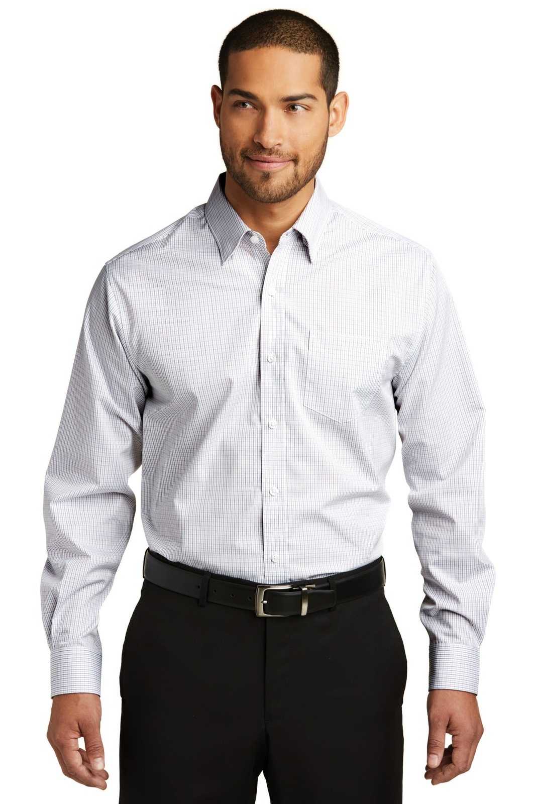 Port Authority W643 Micro Tattersall Easy Care Shirt - White Dark Gray - HIT a Double - 1