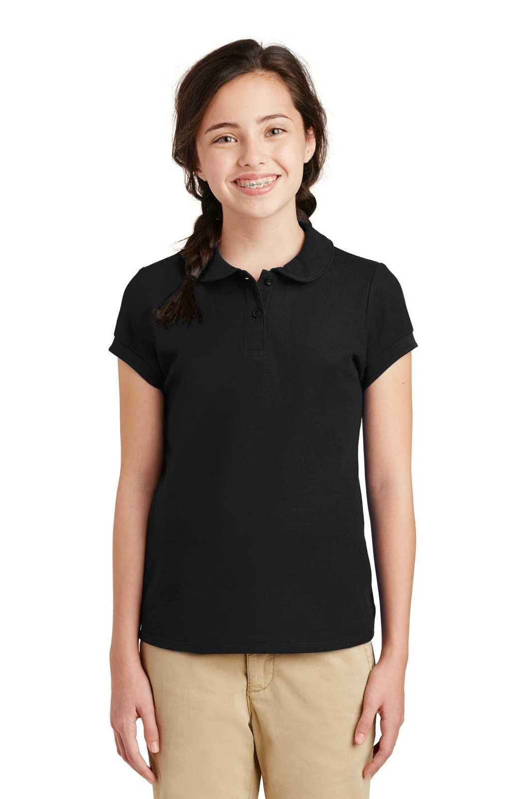 Port Authority YG503 Girls Silk Touch Peter Pan Collar Polo - Black - HIT a Double - 1