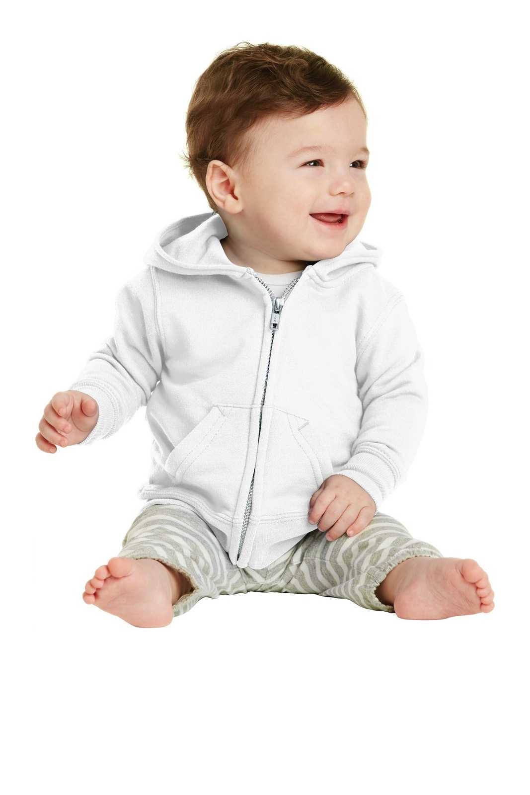 Port & Company CAR78IZH Infant Core Fleece Full-Zip Hooded Sweatshirt - White - HIT a Double - 1
