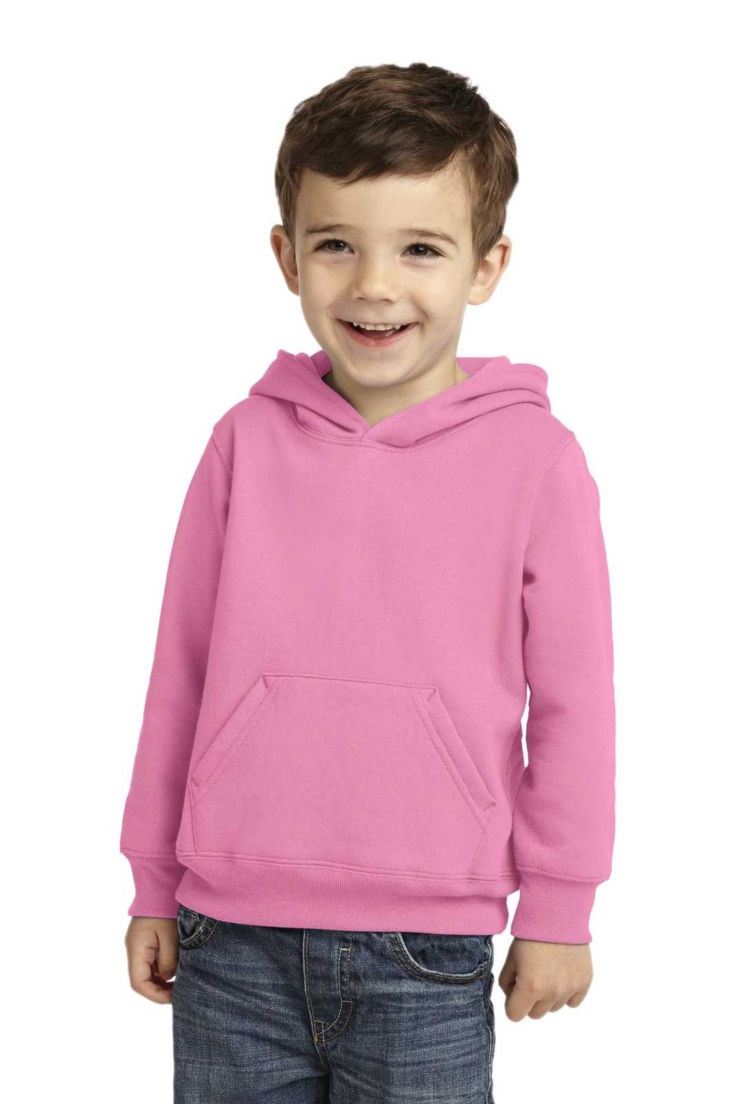 Port & Company CAR78TH Toddler Core Fleece Pullover Hooded Sweatshirt - Candy Pink - HIT a Double - 1