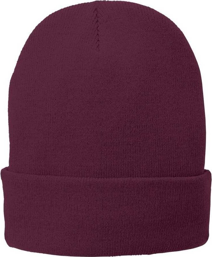Port & Company CP90L Fleece-Lined Knit Cap with Cuff - Maroon - HIT a Double - 1