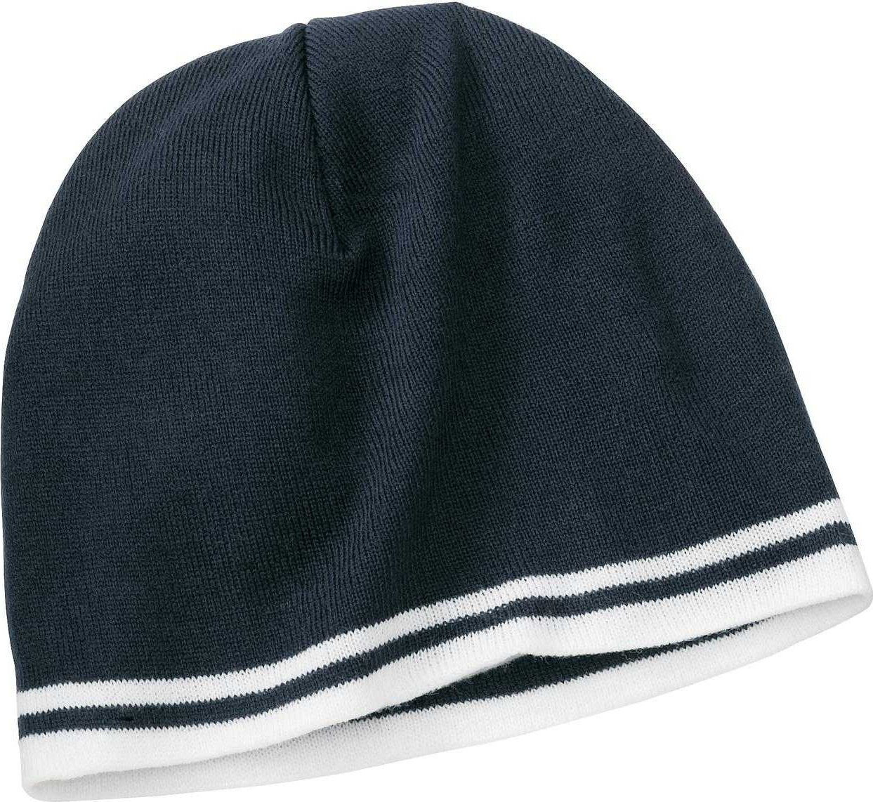 Port & Company CP93 Fine Knit Skull Cap with Stripes - Navy White - HIT a Double - 1