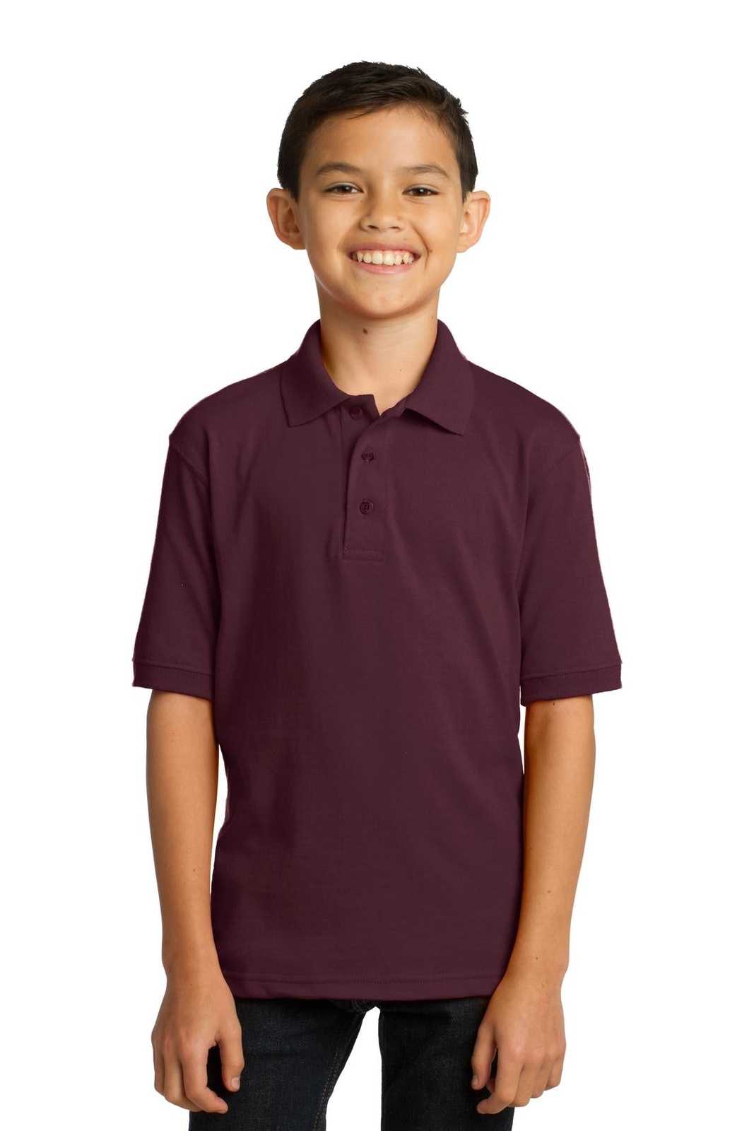 Port & Company KP55Y Youth Core Blend Jersey Knit Polo - Athletic Maroon - HIT a Double - 1